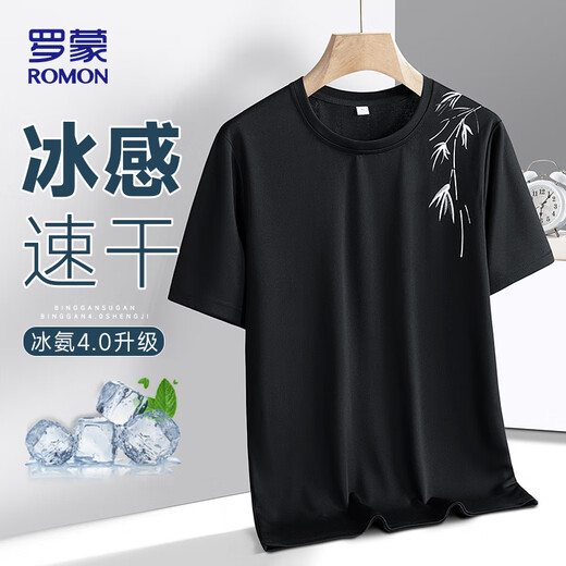 Camiseta de manga corta Romon para hombres en verano Nuevo sudor que absorbe sudor y transpirable Versátiles Versátiles Top Zh831 Black M