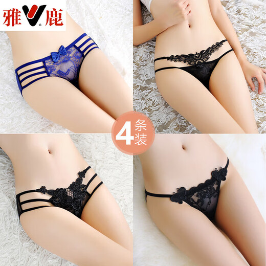 Yalu women's underwear lace sexy women summer thin low waist sexy temptation hot 2025 new fashion 922 blue + 219 purple + 983 red + 219 black L 120-130Jin Jin equals 0.5 kg