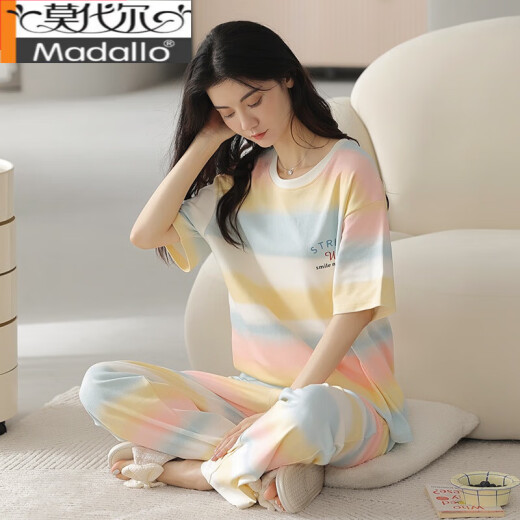 
Modal pajamas women's summer pure cotton thin cute short-sleeved trousers for outerwear set Spring and Autumn loose summer home clothes Y9716 2XL (recommended 130-145 Jin [Jin equals 0.5 kg])