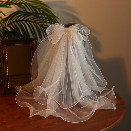 Holen Sie sich einen Schleier auf der Flucht, Prinzessin Brautkopfschmuck, Haupt-Hochzeitskleid, Registrierung Schleier mit zweischichtigen Edge-Hochzeitsbogen 6623 Veil Duckbill Clip unter 60 cm