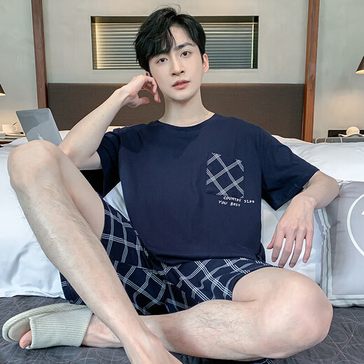 Sangpu-Pyjamas für Männer im Sommer können dünne Kurzärmel-Shorts außen getragen werden, um coole Kleidungskleidung für lässige Herren in Plusgröße zu erhalten.