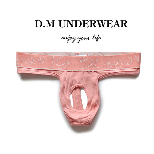 D.M men's underwear personality hanging ring hollow thong single tread belt hole trendy tight cotton sexy sexy T-shaped black L115-130Jin [Jin equals 0.5 kg]