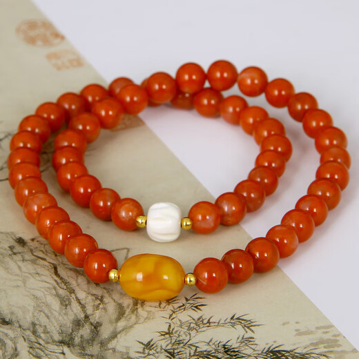 Mingpo Shijia Natural South Red Bracelet Women's Multiple Circles Two Circles Beeswax Bracelet Agate Transfer Jewelry Authentic Birthday Gift for Girlfriend