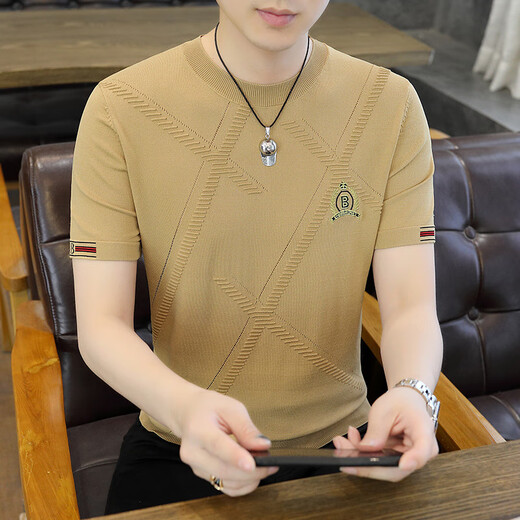 宝乔旭针织冰丝短袖男夏季2025潮牌修身高端圆领T恤现货 1518白色 M