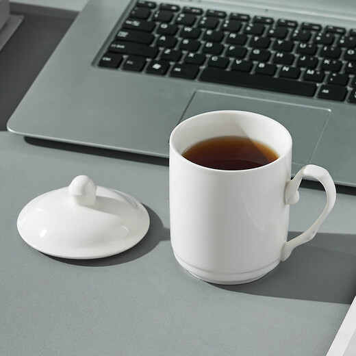 Youlaifu tea cup office cup ceramic cup with lid pure white conference cup business company meeting cup water cup