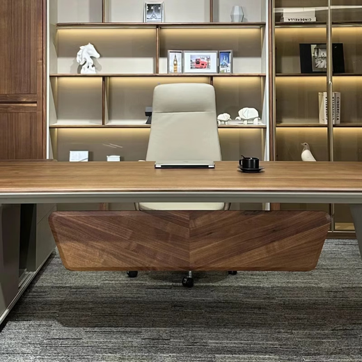 Ningqiu Luoge (NICHLORT) new Chinese style solid wood boss desk black walnut simple modern solid wood executive desk CEO desk custom desk 2.4 meters desk ash wood