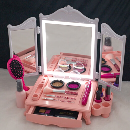 Kinder simulierte Kosmetik -Schminktisch Set Maniküre Lippenstift Mascara Beauty Box Girl Toy Gift Box -Schminktisch Set mit leichten Spiegel