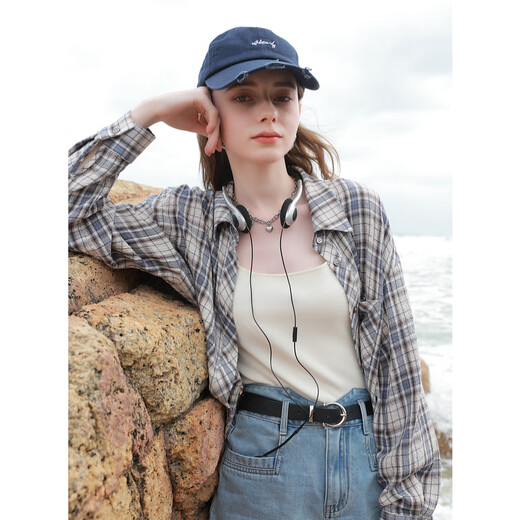 Sancai 2025 new summer style easy-care shirt texture plaid shirt casual loose mid-length shirt M