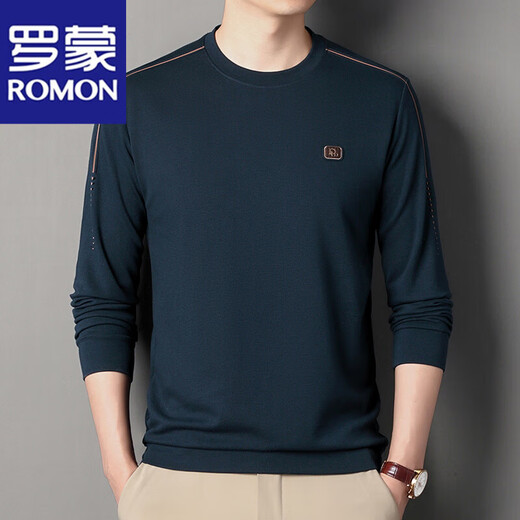 
ROMON high-end brand men's 100% pure cotton long-sleeved T-shirt 2025 round neck Jimo sweatshirt men's autumn anti-wrinkle base shirt 6625 caramel 2XL 180 suggestions 155-170Jin [Jin equals 0.5 kg]