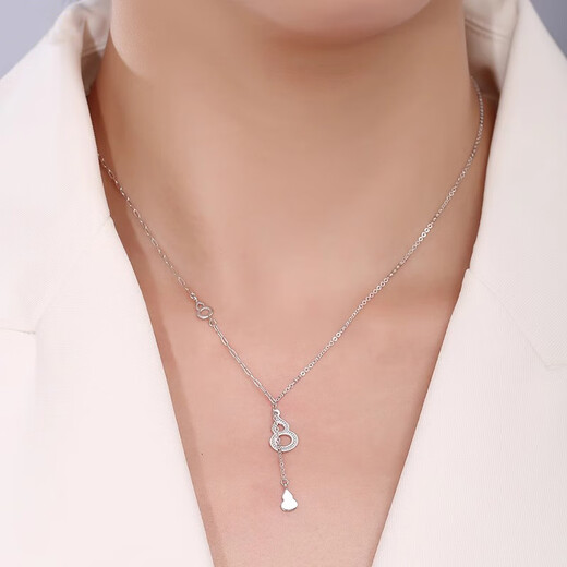 RHM platinum gourd necklace for women, Fulu pendant, high-end platinum tassel necklace, birthday and Valentine's Day gift for girlfriend, platinum gourd necklace + certificate + gift box