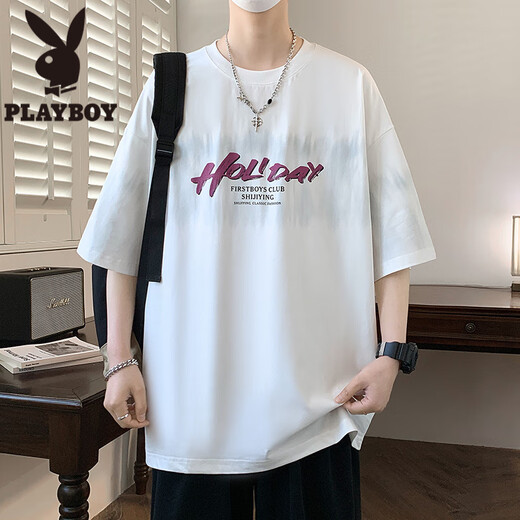 Playboy (PLAYBOY) 13 teenager short-sleeved T-shirt boy 12-15 years old junior high school students handsome loose half-sleeved 14 big children's summer top LF5012-Apricot M 75 to 105 Jin [Jin equals 0.5 kg]