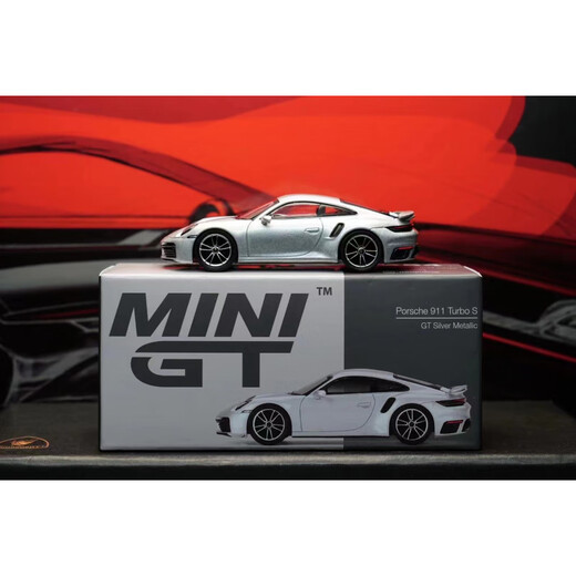 Mini GT Car Model 1:64 Porsche 911 Modèle de voiture en alliage Silver Turbo S [1/64 MINIGT Modèle complet # 695 Donnez une boîte de protection pour animaux de compagnie et de petits cadeaux