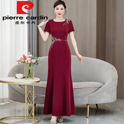 Pierre Cardin high-end Xi mother-in-law cheongsam wedding banquet dress acetate young mom wedding dress fishtail red this year's popular light luxury brand XL recommended 105-115 Jin Jin equals 0.5 kg
