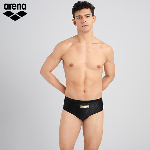 Arena's 25th new men's swimming trunks, black elastic fabric, high elasticity, anti-chlorine, comfortable and close-fitting, high hip triangle men's swimming trunks, black (BK01) L
