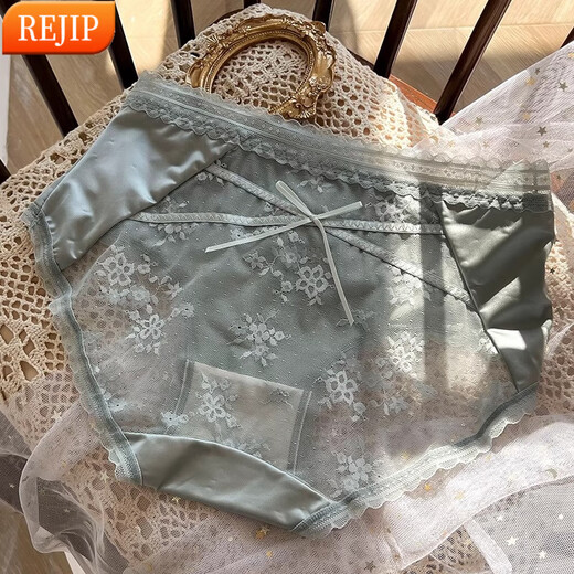 REJIP轻奢法式纯欲蕾丝内裤女性感提臀夏季薄款透气中腰绑带少女生私房 黑色 M 80-100斤 3883