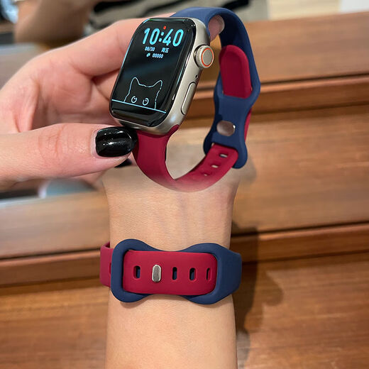 La correa de silicona de la cintura pequeña es adecuada para iWatch Apple S10/S9Ultra/8/723/5 Cadena contrastante SE/46 mm [Color de té de leche Azul empalado Gray] No hay reloj es adecuado para 38/40/41 mm