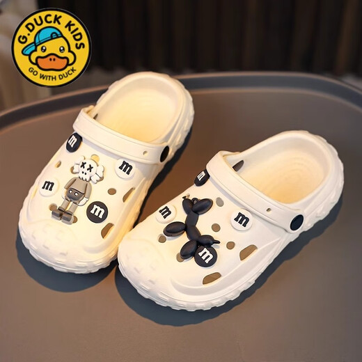 G. Duckids Little Yellow Duck Boy Hole Shoes and Shit Feel 2025 New Summer's Beach Sandwich Boy bañándose en casa sin deslizamiento Negro [Año de luz de bajo] 24