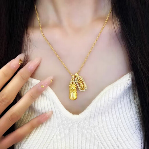 LZJV plated 18K double gourd pendant for women with diamond double-sided Fulu turning point diamond vajra pestle single gourd pendant + necklace