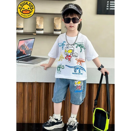G.Duckkids Little Yellow Duck Set de manga corta para niños 2025 Summer Medium y gran ropa para niños Boy Ultraman Ultraman Set 1283 Set-White 110