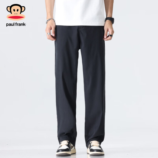 大嘴猴（paul frank）休闲裤男士裤子男夏季天丝薄款时尚休闲直筒裤男裤 XL  黑灰色 
