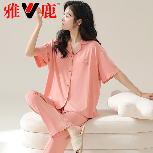 Yalu modal Festkörperpyjamas für Frauen im Sommer Hauskleidung kurzärmelige Hosen Anzug mit Brustpolsterpaar Pyjamas Männer NSN-12109 Frauen mit Brustpolster m