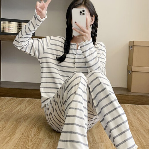 梦特娇（MONTAGUT）今年流行的漂亮套装女2025新款春秋穿搭一整套宽松大码条纹两件套 12401# 均码 m