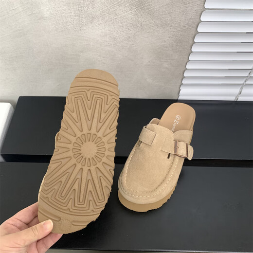 S.Sofea Birkenstock-Schuhe für Frauen im Frühjahr und im Sommer erhöhten Kork-Sohle Mules Retro-Stil 677-2 Aprikosenkamelfarbe 37
