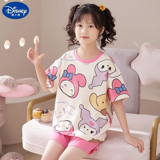 迪士尼（Disney）甜美可爱女童家居服套装优质棉少女款夏季短袖短裤甜美睡衣女孩 687莫代尔 130 童16码 建议身高130-140CM