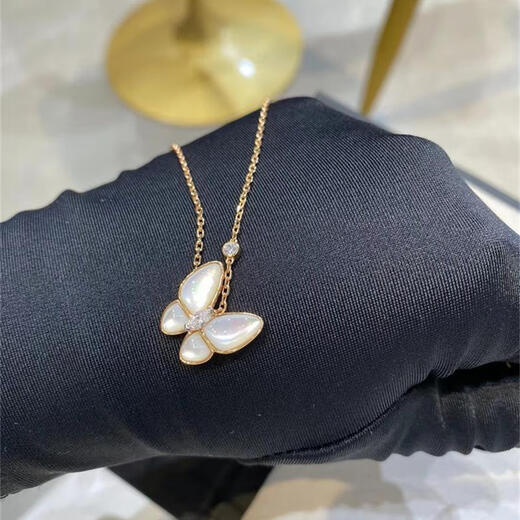 Yadige 18k rose gold gold butterfly mother-of-pearl necklace marquise platinum full diamond turquoise blue women's model 2024 new model mother-of-pearl butterfly