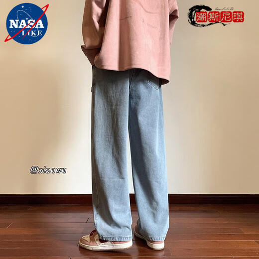 NASALIKE pants men's spring and autumn retro jeans men's straight loose trendy brand ins wide-leg pants American high street casual trousers [high quality] 9901 black S recommended weight 80 Jin [Jin equals 0.5 kg]-90 Jin [Jin equals 0.5 kg]