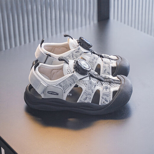 Brand OEM Children's 2025 Summer Boys' Baotou Sandals Casual Soft Bottom Girls Baby Beach Shoes Beige 29 Inner Length 18.8cm