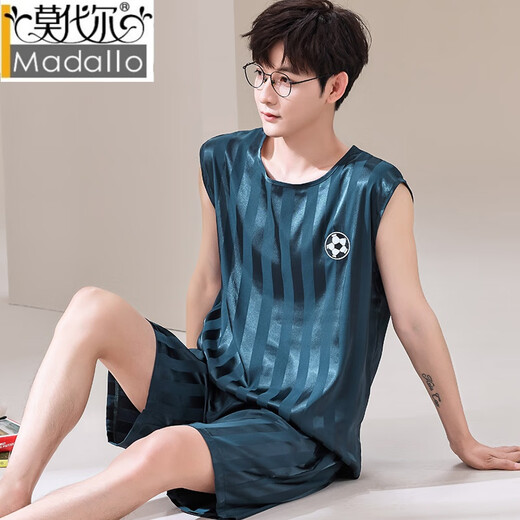 莫代尔新款男士睡衣男背心夏季无袖冰丝薄款青少年可外穿家居服运动套装 9904 M 75-100斤