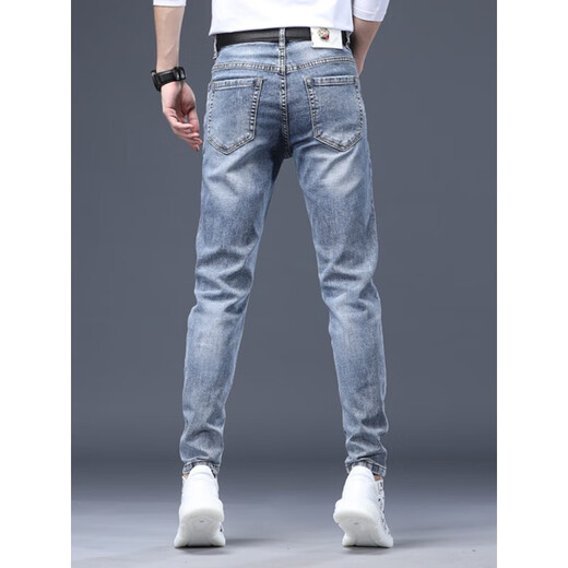 
AEMAPE high-end brand ripped print jeans men 2025 new slim straight-leg small foot embroidered versatile pants men sky blue 6626 28 2.1 feet
