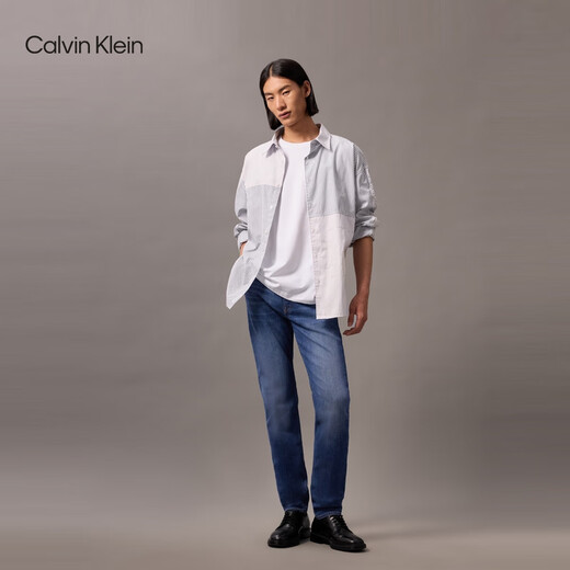Calvin KleinJeans25 Spring and Summer Men's Retro Casual Commuter ck Micro-Elastic Commuter Wedge-shaped Conical Jeans 4RAB701 UL7-Denim Light Blue 36