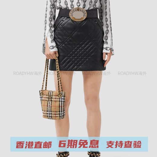 博柏利（BURBERRY）专属品牌标识磁扣开合格纹花呢水桶包手提单肩斜挎包 迷你 女款 基础装(包+防尘袋)