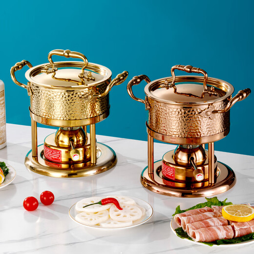 Prince Zheng 304 stainless steel inflatable small hot pot, one person, one pot, single shabu-shabu, gas gas stove pot, commercial and household, silver tree ear (Swiss stove core 180 minutes) 18cm