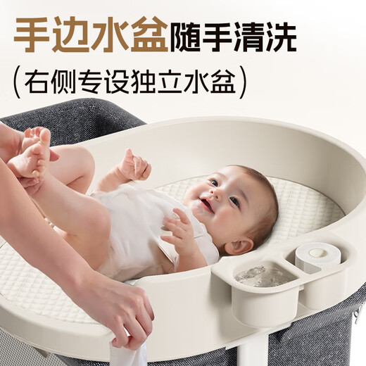 梦精灵婴儿床通用尿布台新生儿便携式防压透气床中床宝宝换洗安抚护理台 奶酪白-婴儿床通配护理台