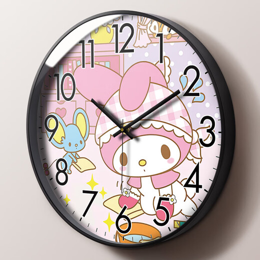 Hualeji cartoon Melody children's wall clock princess room girl bedroom mute wall clock home early education clock living room clock XBK1421 black needle black frame 10 inches