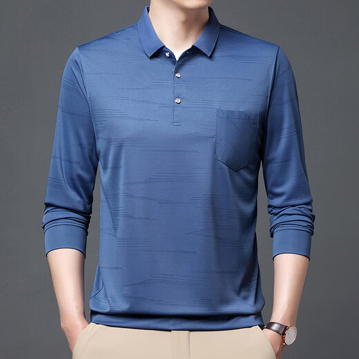 Modal T-Shirt Herren-Langarm-Eisdünnstil Business Casual Striped Revers Herbst-Top-Feder- und Herbst-Polo-Hemd 753 Wave Blue XL 175135-155jin [Jin entspricht 0,5 kg]