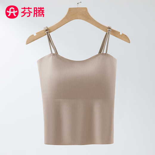 芬腾带胸垫吊带女生背心打底上衣夏季新款螺纹修身免穿文胸透气舒适 6611奶白 M （适合80-110斤）