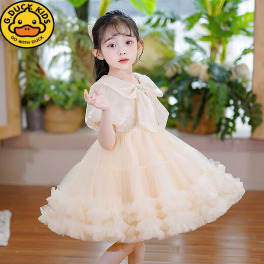 G. DUCKKIDS小黄鸭公主裙女童夏季2025新款儿童洋气礼服蓬蓬裙小女孩蝴蝶结裙 2601粉色【送头饰】 130 cm
