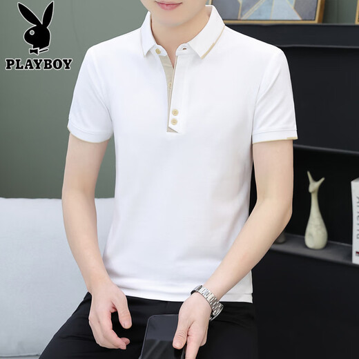花花公子（PLAYBOY）polo.衫男士短袖t恤夏季潮牌商务休闲有领上衣服男装翻领半袖体恤 黑色 QY723 L