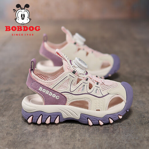 BOBDOG girls sandals 2025 new summer medium and large children's soft sole non-slip toe children's shoes girls outer wear sports shoes MQ223 pink 27 inner length 167mm