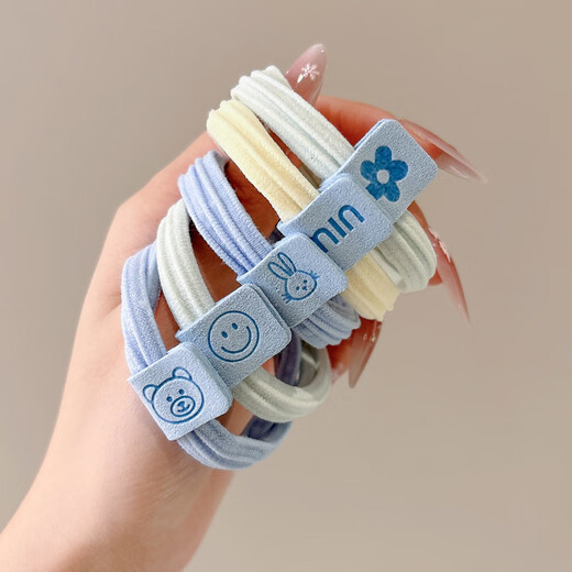 SAHANE SAHANE [Little Bear Style] Salt de mer Blue Blue Hagine de cheveux sans couture pour les femmes avec une queue de cheval haute et pas de corde à tête effondrée High Elastic Band Cair Cair Rope Salt System [10 pièces - Blue Label Bear]