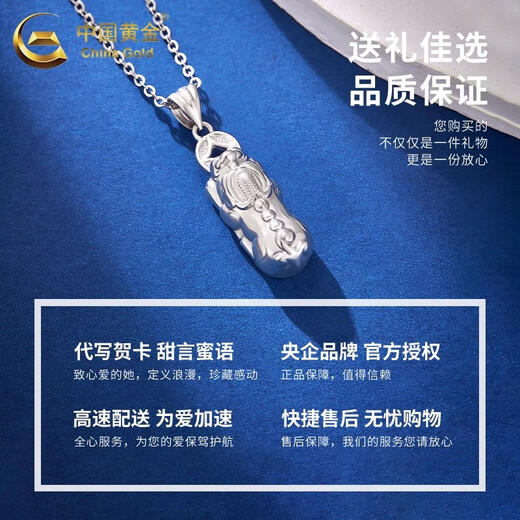 CHINA GOLD PT950 Platinum Lucky Pixiu Pendant Necklace for Men, Platinum Clavicle Chain, Valentine's Day Practical Birthday Gift for Girls, PT950 Platinum Pixiu Pendant, Free Sterling Silver Chain, About 7g
