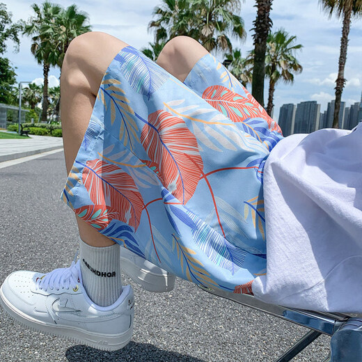 爵少（JUESHAO）沙滩短裤男夏季薄款速干泳裤潮流印花大裤衩宽松睡裤休闲五分裤子 677白色 3XL