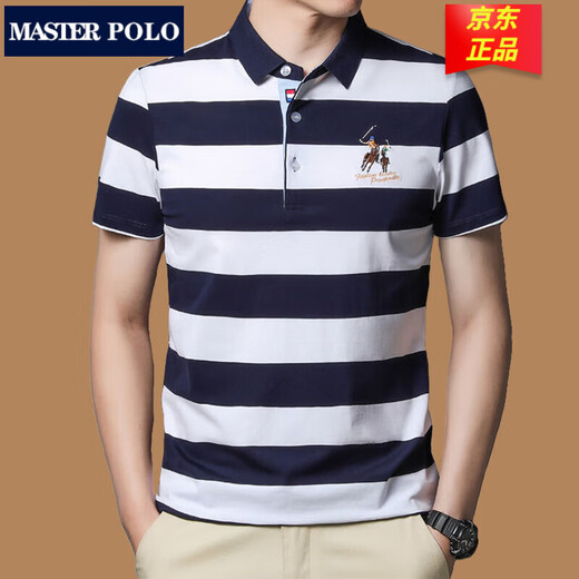 MASTER POLO条纹polo衫夏季商务休闲男士短袖t恤翻领棉体恤宽松潮流上衣服 3882绿色条纹 XL