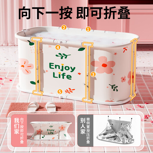 奔麦婴儿游泳桶家用洗澡盆成人泡澡桶折叠浴缸儿童澡盆洗澡神器加大 (不锈钢支架+感温)+置物架+浴袋