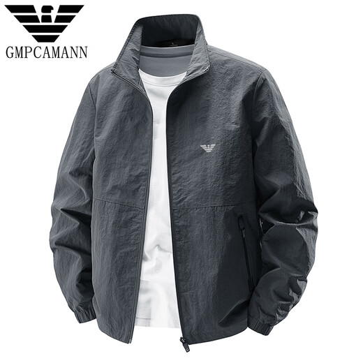 阿玛尼（Emporio Armani）新款高端春秋季冲锋商务夹克运动休闲户外立领大码外套男夹克 22502款黑色(春秋款) L(115-130斤) 均码