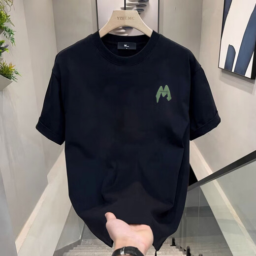 
GTYUWVG2025 Summer Casual Men's Short Sleeve T-Shirt Summer Half Sleeve Pure Cotton Trendy Brand Loose All-Match Top T V983 Black 4XL